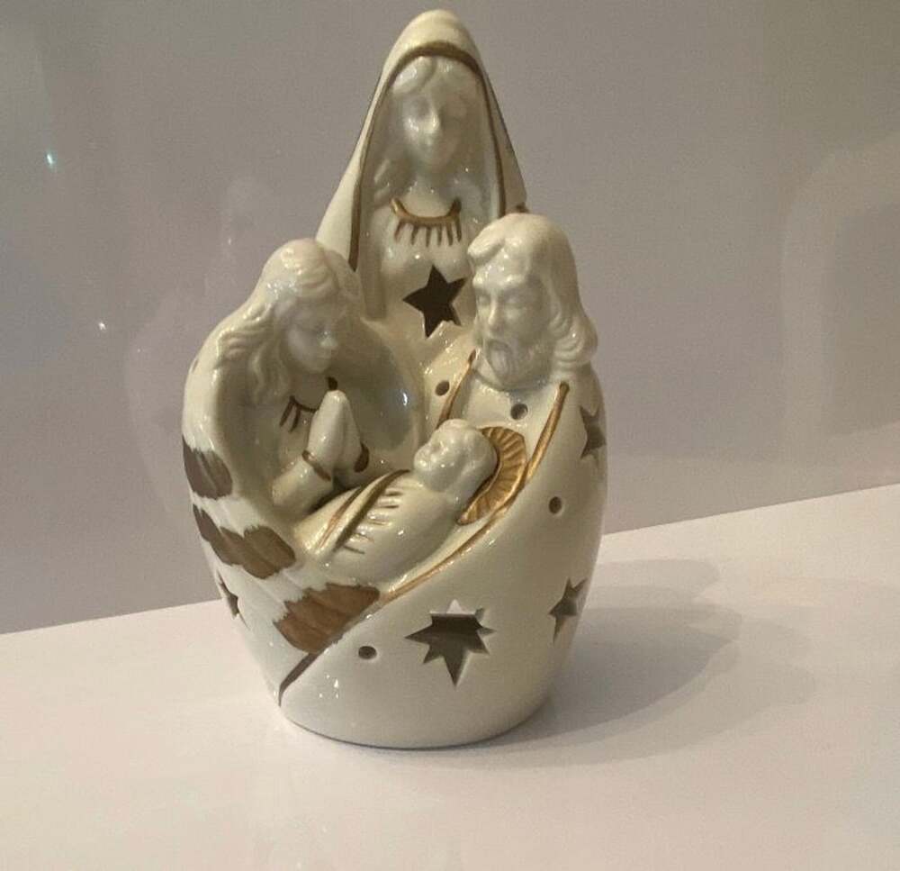 Vintage Mary Joseph Jesus Stars Nativity Scene Ceramic Stoneware Tea Lite Figure